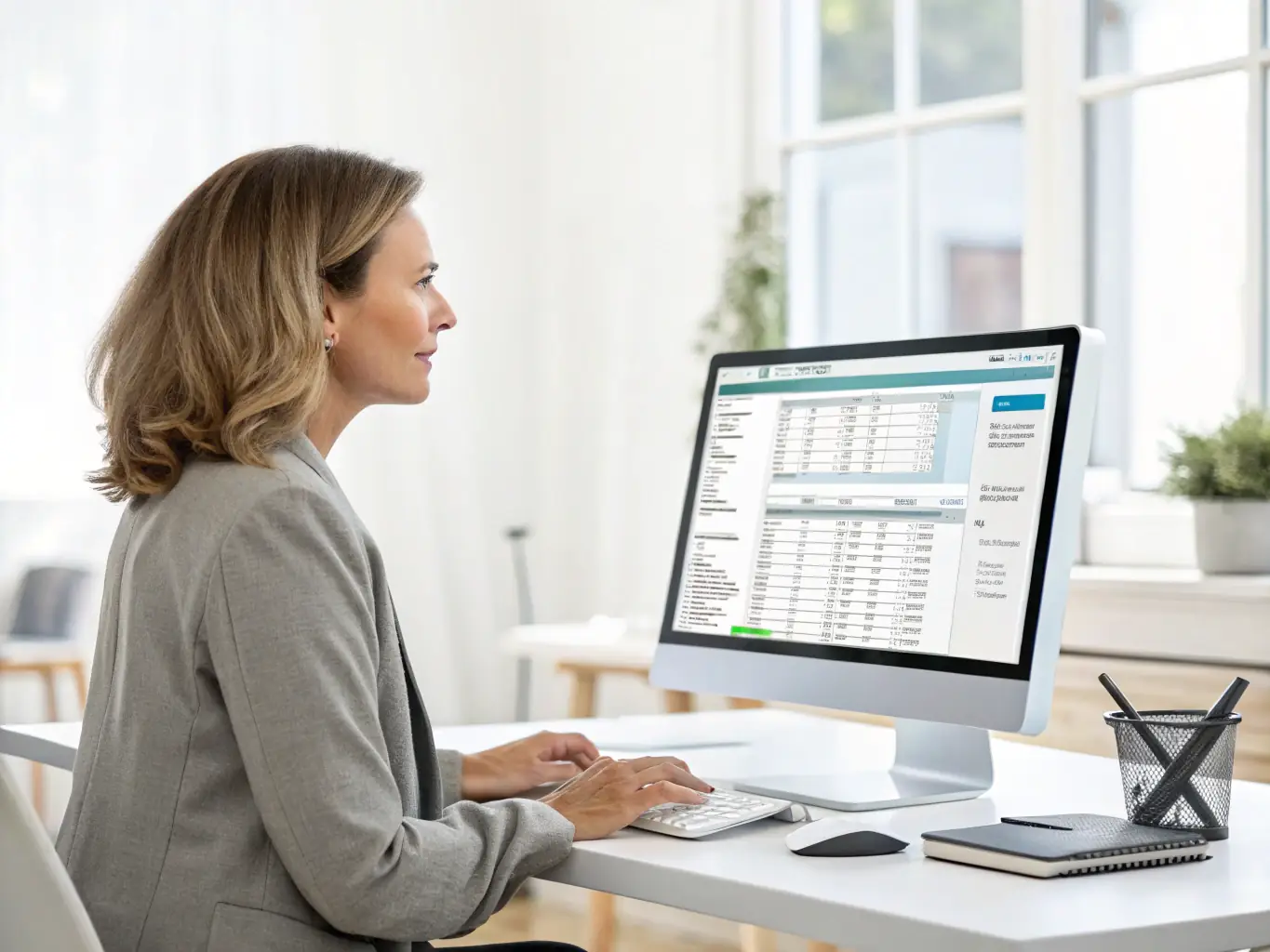An HR manager using Zoho People to manage employee data and track performance, emphasizing the system's user-friendly interface.