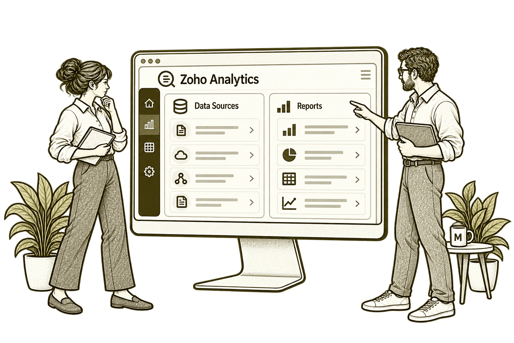 Mason & Co sketch illustrating new zoho analytics implementation in Zoho Analytics.