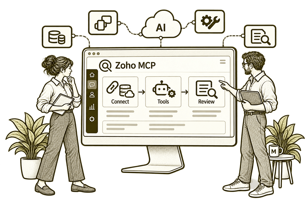 Mason & Co sketch illustrating new zoho mcp implementation in Zoho MCP.