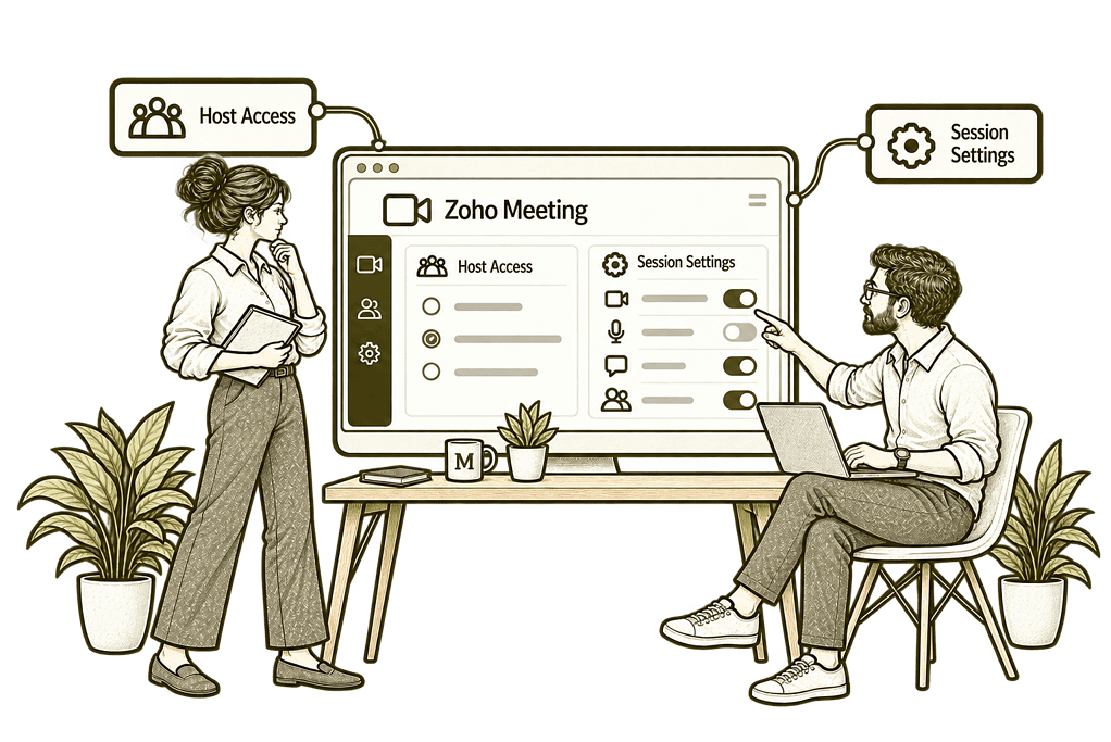 Mason & Co sketch illustrating new zoho meeting application setup in Zoho Meeting.