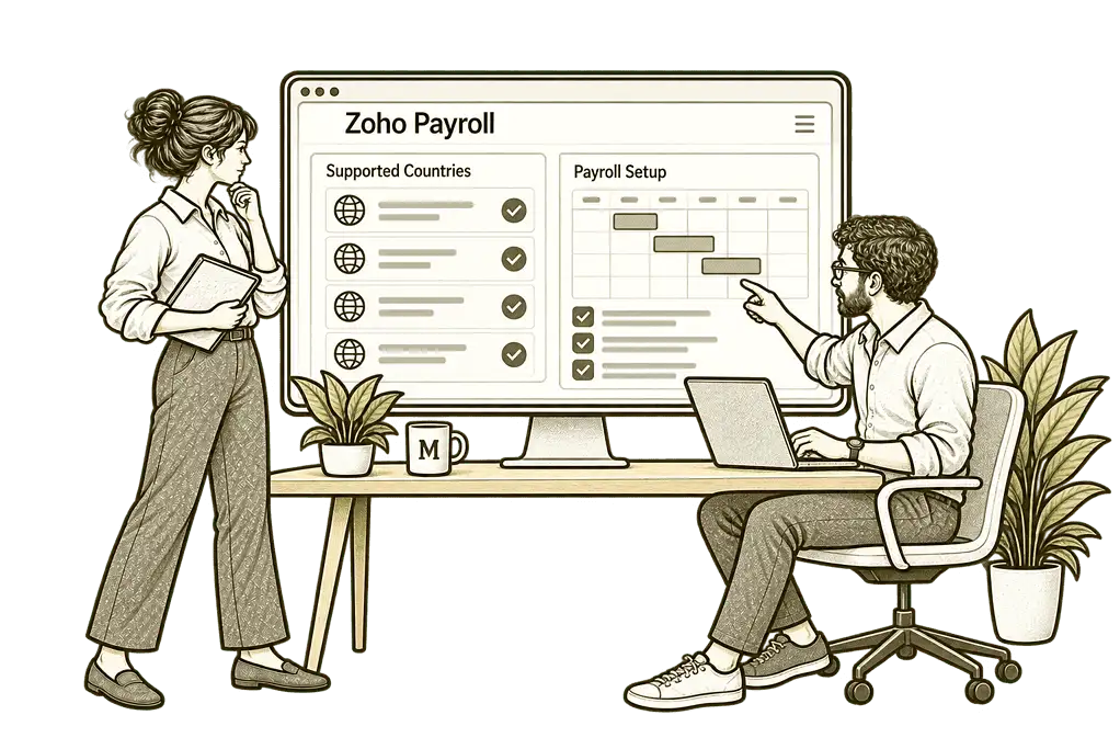 Mason & Co sketch illustrating supported-country zoho payroll in Zoho Payroll.