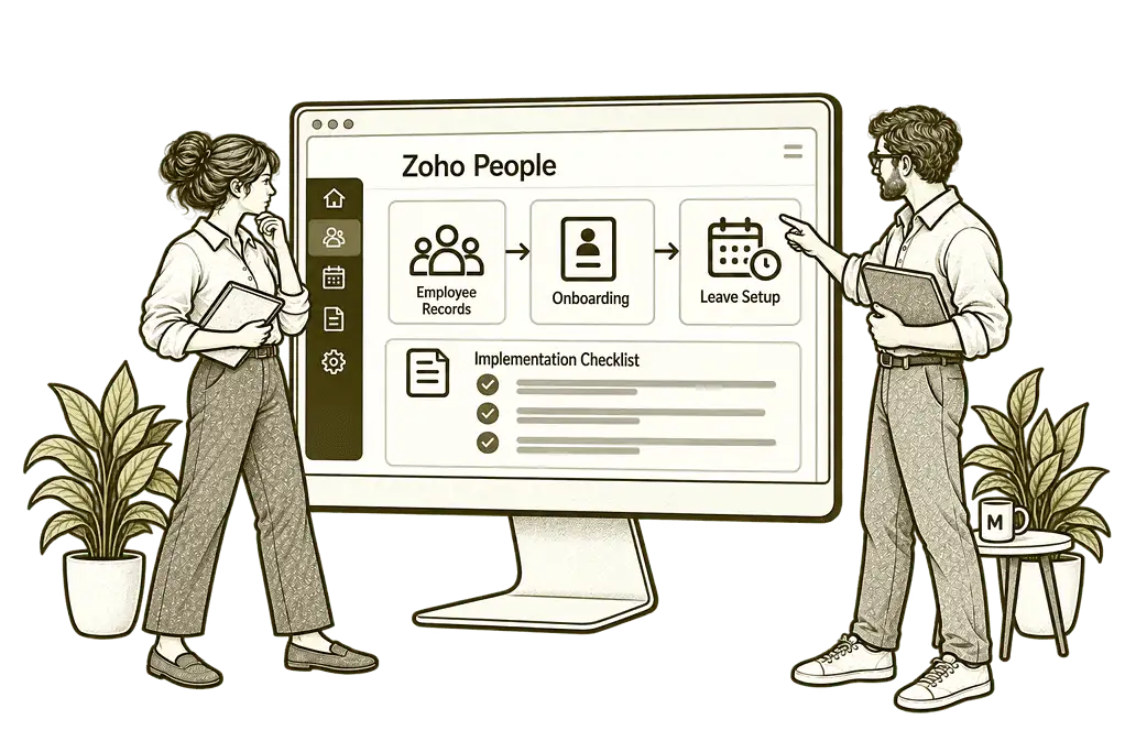 Mason & Co sketch illustrating new zoho people implementation in Zoho People.