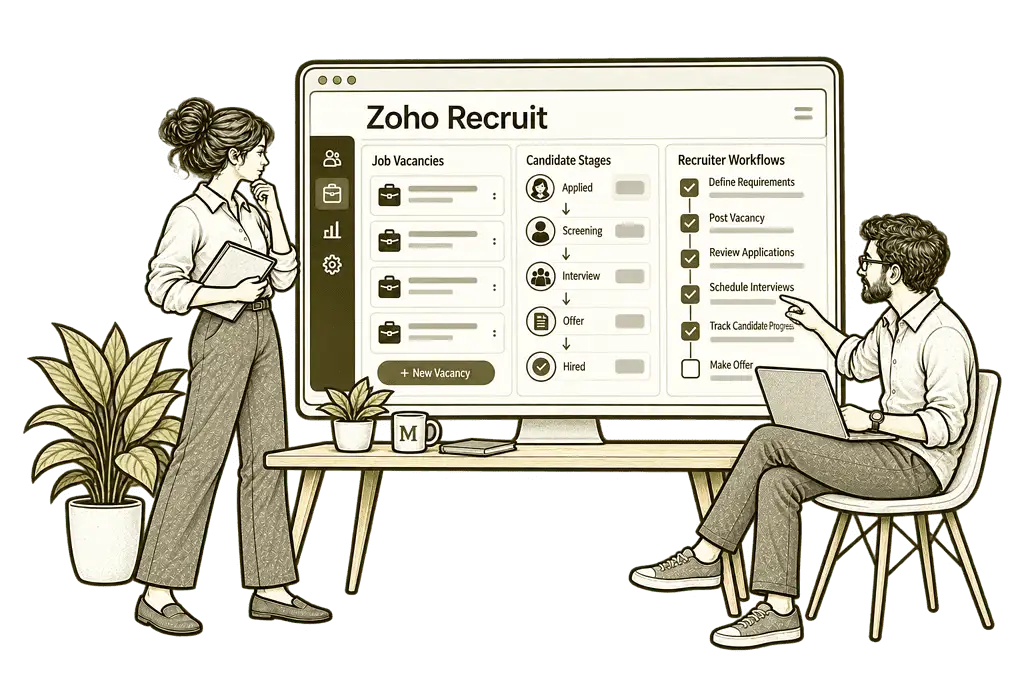 Mason & Co sketch illustrating new zoho recruit implementation in Zoho Recruit.