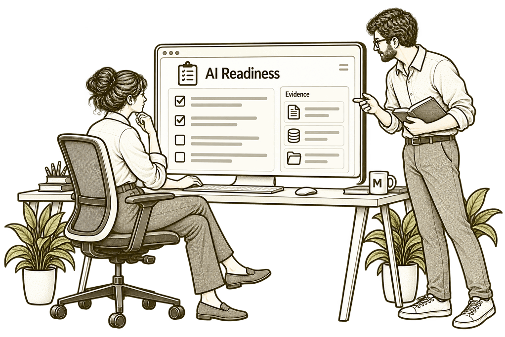 Mason & Co sketch illustrating free ai readiness snapshot for AI readiness and assessment.