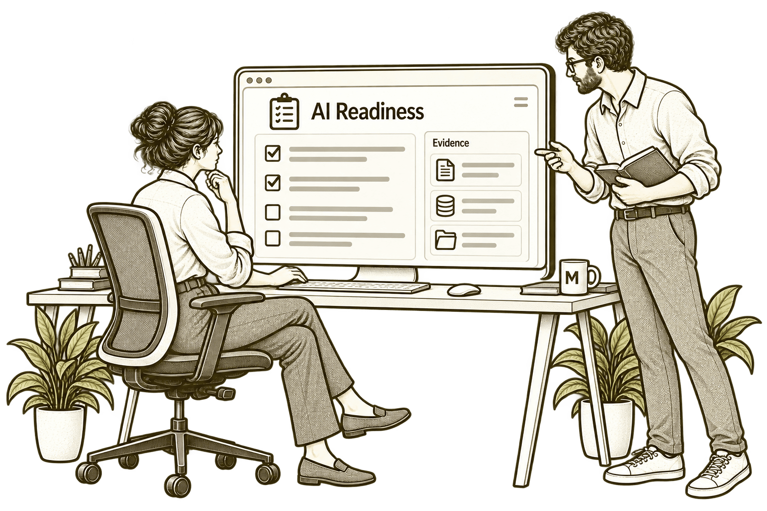 A team reviewing business foundations and next steps for AI readiness.