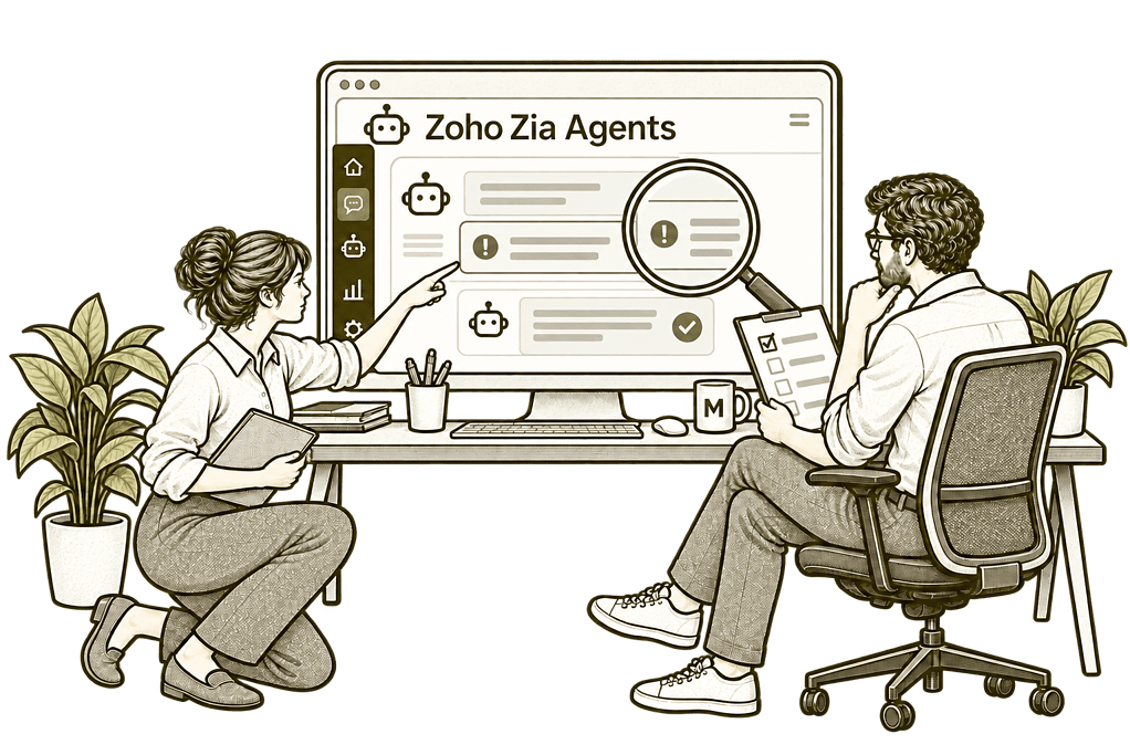 Mason & Co sketch illustrating improve an existing zia agent with Zoho Zia Agents.