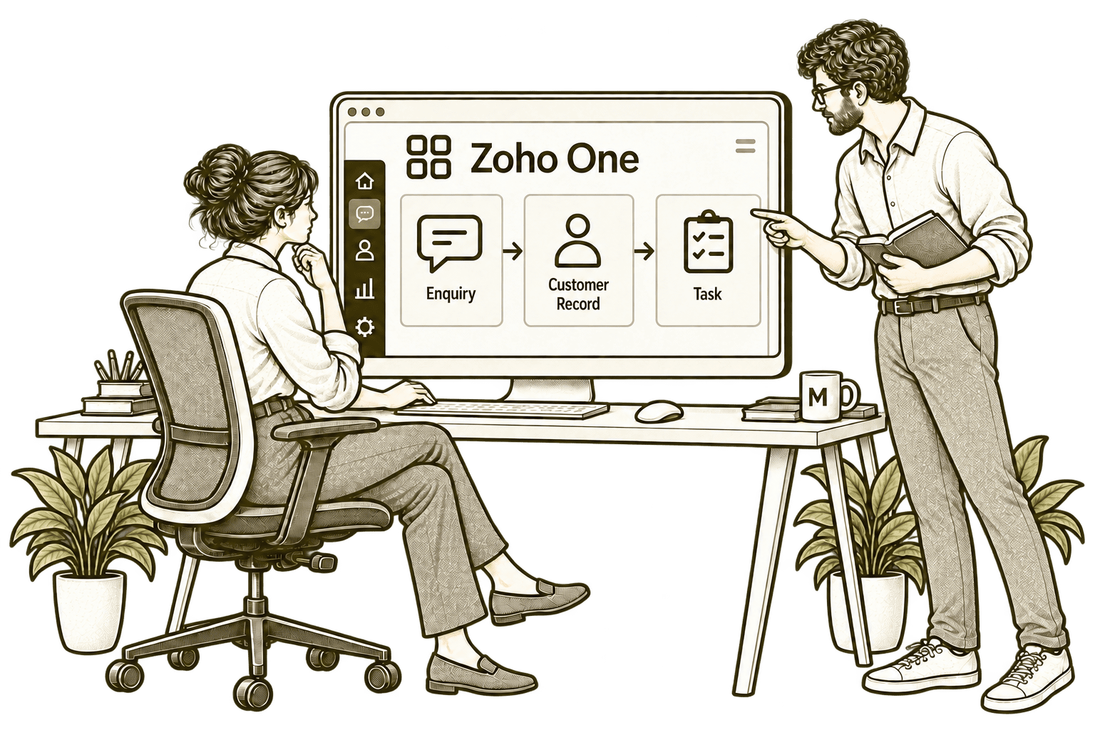 Illustration representing Zoho integrations and workflow automation.