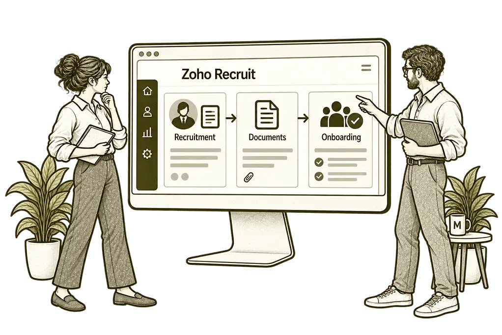 Mason & Co sketch illustrating connect hiring with your systems in Zoho Recruit.