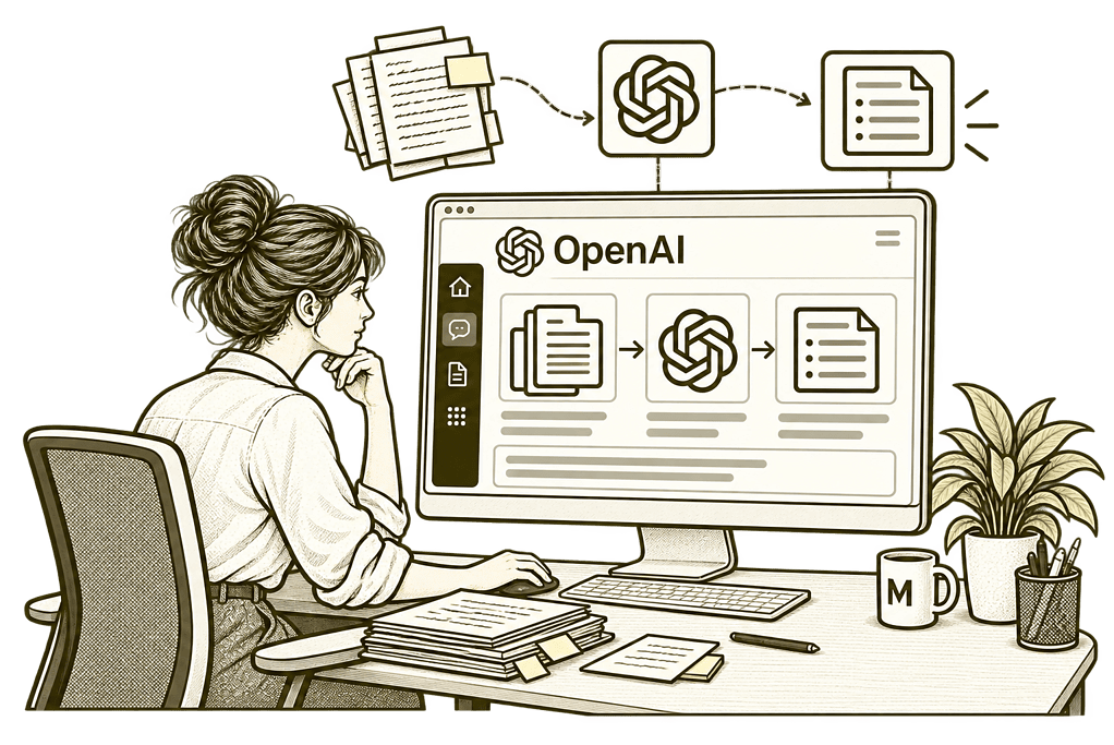 Mason & Co sketch illustrating make chatgpt useful with OpenAI integrations.