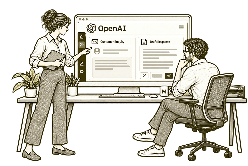 Mason & Co sketch illustrating connect a business process with OpenAI integrations.