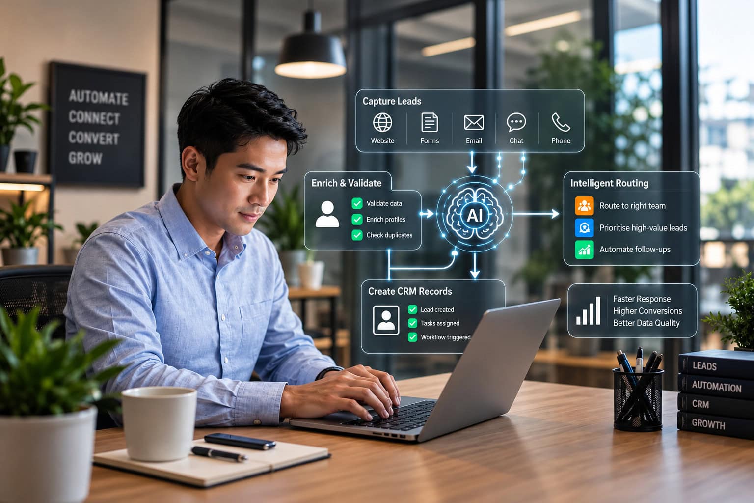 AI-assisted lead capture and CRM routing