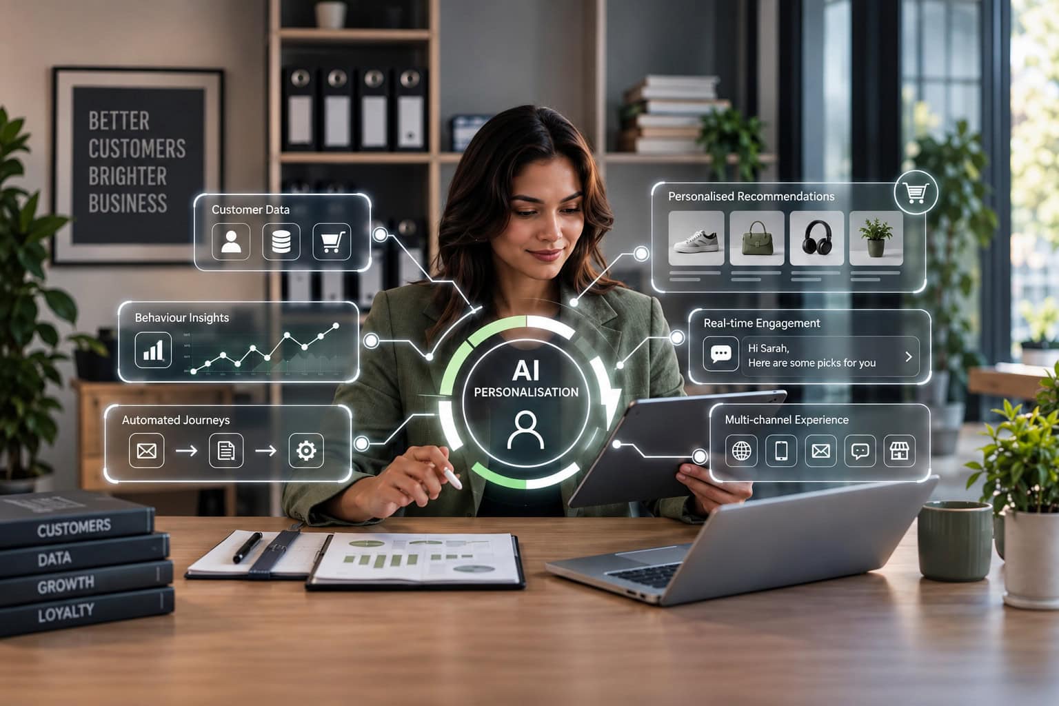 Illustration of AI-assisted e-commerce with governed personalisation.