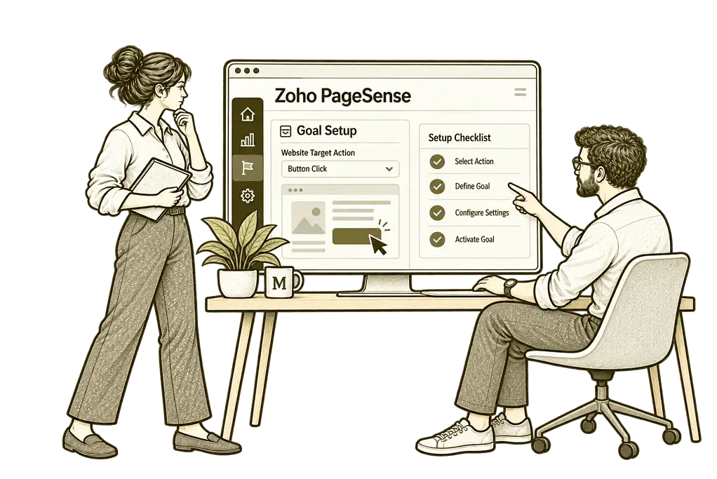 Consultants configuring website goals in Zoho PageSense.
