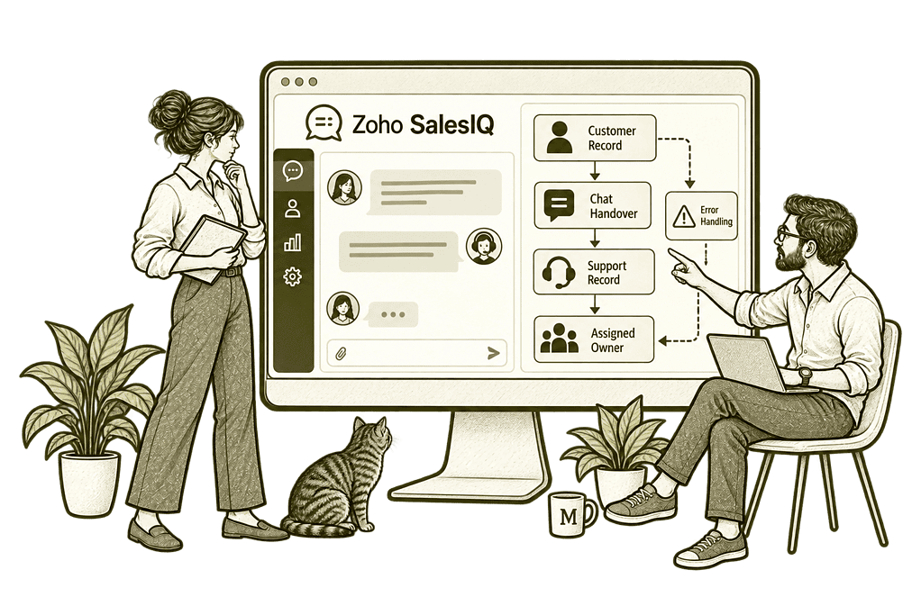 Zoho SalesIQ Connect Conversations<br>With Your Systems illustration