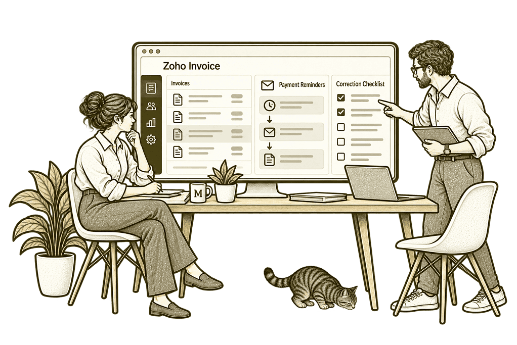 Mason & Co sketch illustrating improve existing zoho invoice in Zoho Invoice.