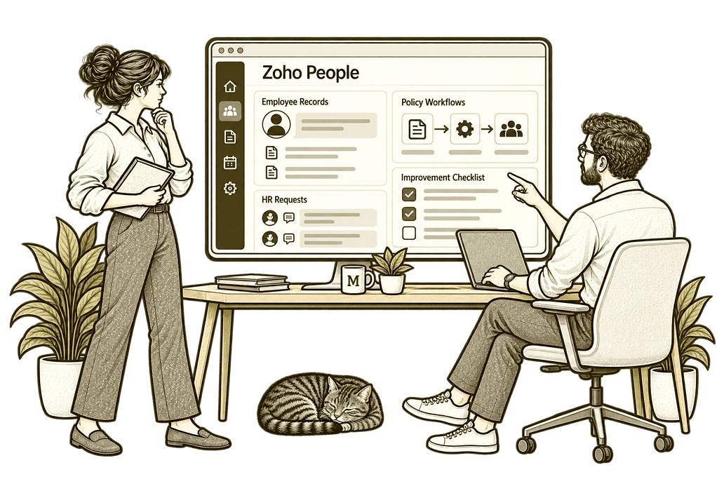 Mason & Co sketch illustrating improve existing zoho people in Zoho People.