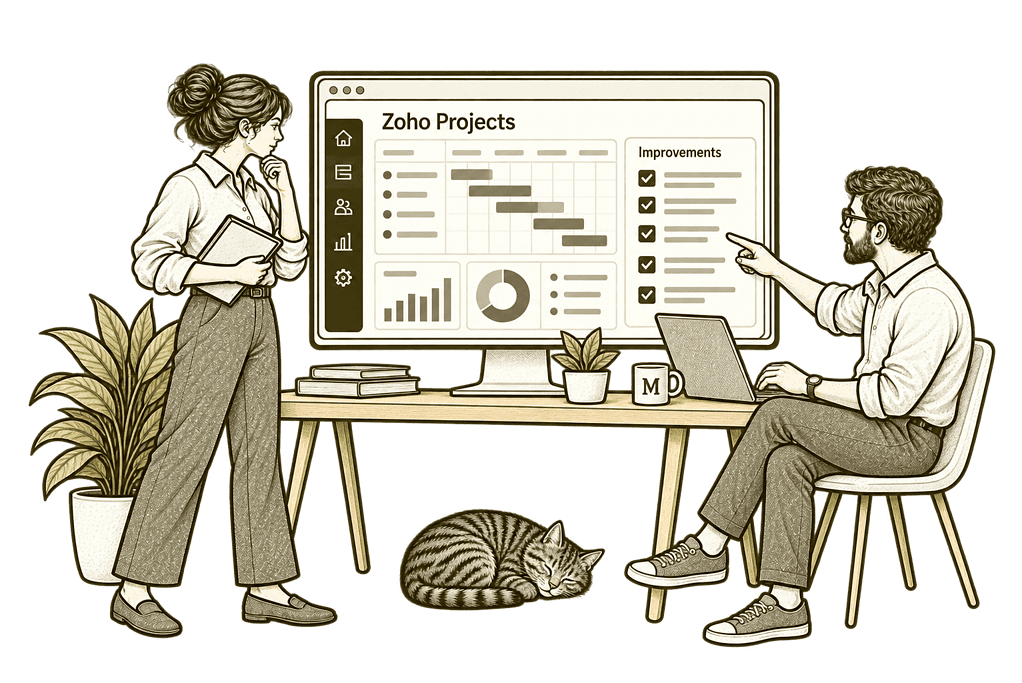 Mason & Co sketch illustrating improve existing zoho projects in Zoho Projects.