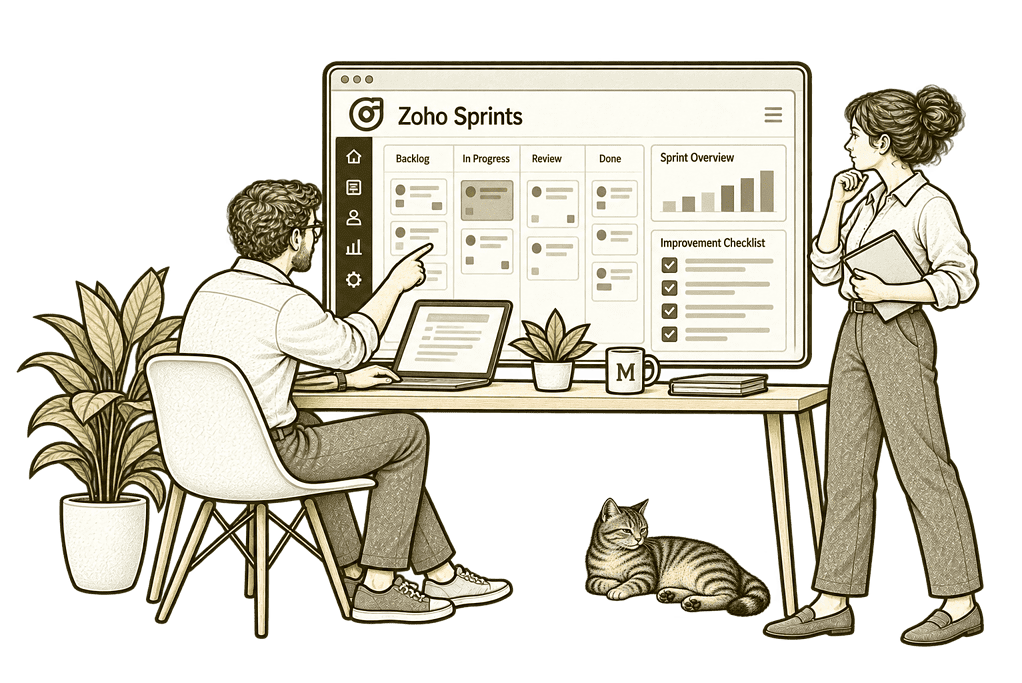 Mason & Co sketch illustrating improve existing zoho sprints in Zoho Sprints.