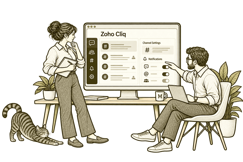 Mason & Co sketch illustrating improve existing zoho cliq setup in Zoho Cliq.