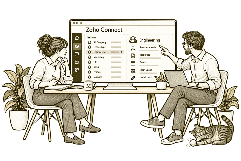 Mason & Co sketch illustrating improve existing zoho connect in Zoho Connect.
