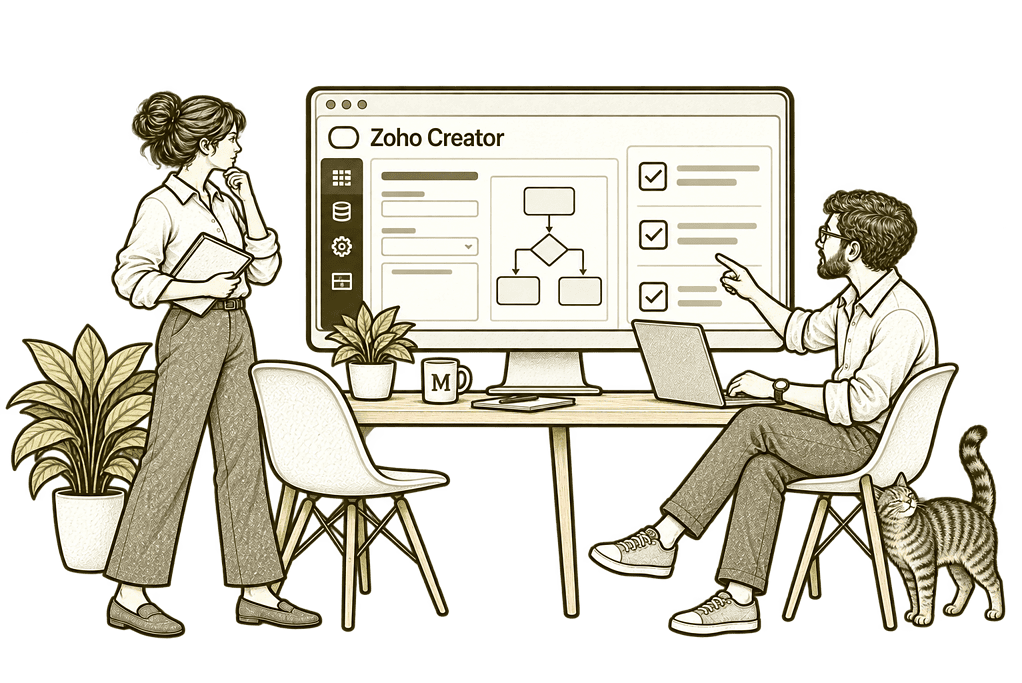 Mason & Co sketch illustrating improve an existing app in Zoho Creator.