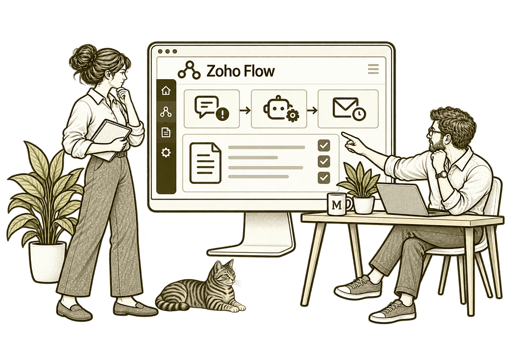 Mason & Co sketch illustrating improve existing automation in Zoho Flow.