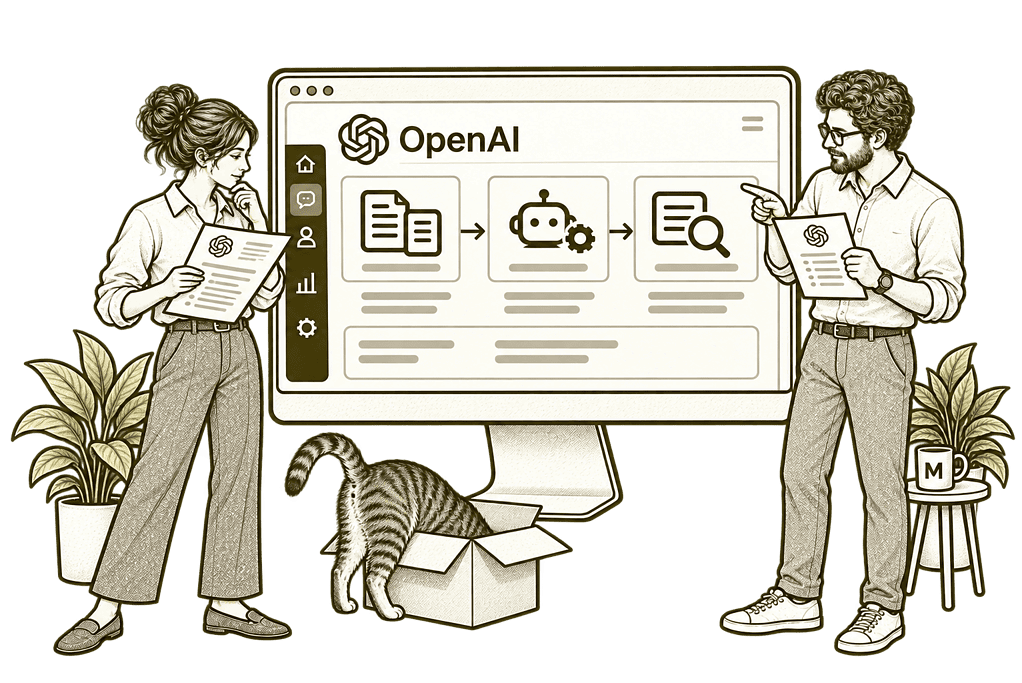 Mason & Co sketch illustrating prepare and support your team with OpenAI integrations.
