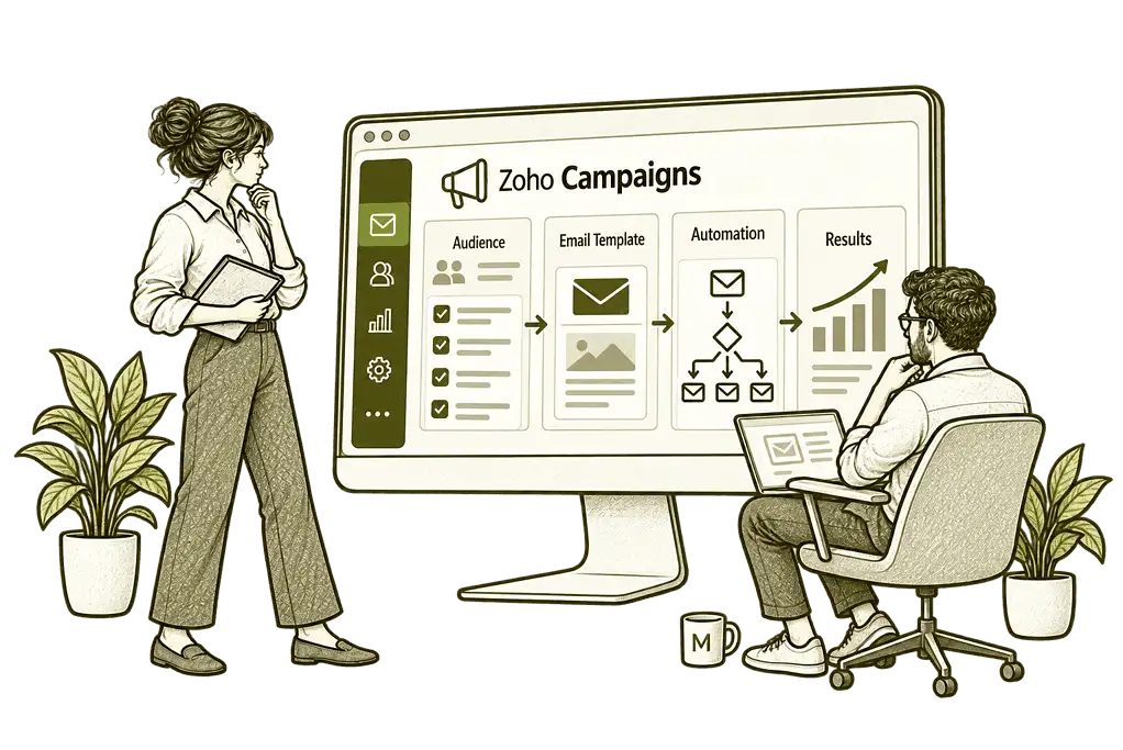 Zoho Campaigns Improve Your<br>Email Marketing illustration