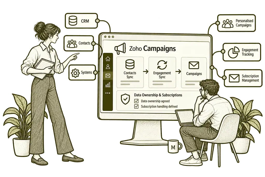 Zoho Campaigns Connect Campaigns<br>With Your Systems illustration